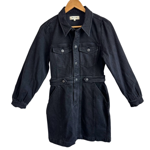 MADEWELL Black Denim Lunar Mini Dress Long Sleeve Seemed US Size 6 - Picture 1 of 15